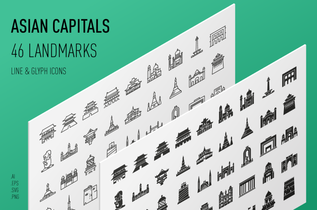 Asian Capitals - Landmark Icon Set