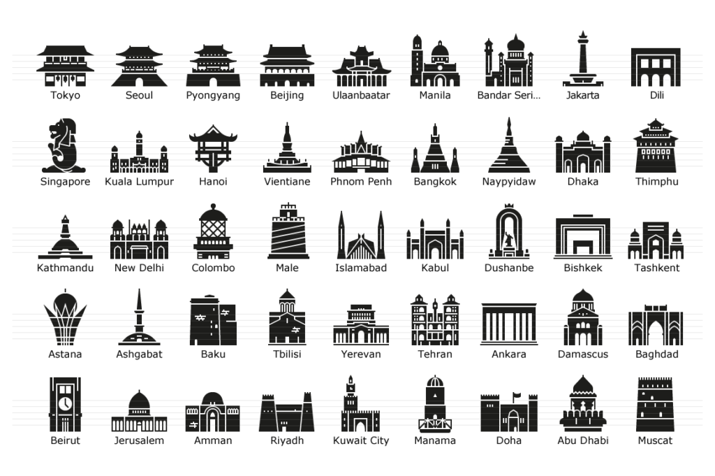 Asian Capitals - Glyph Landmark Icons