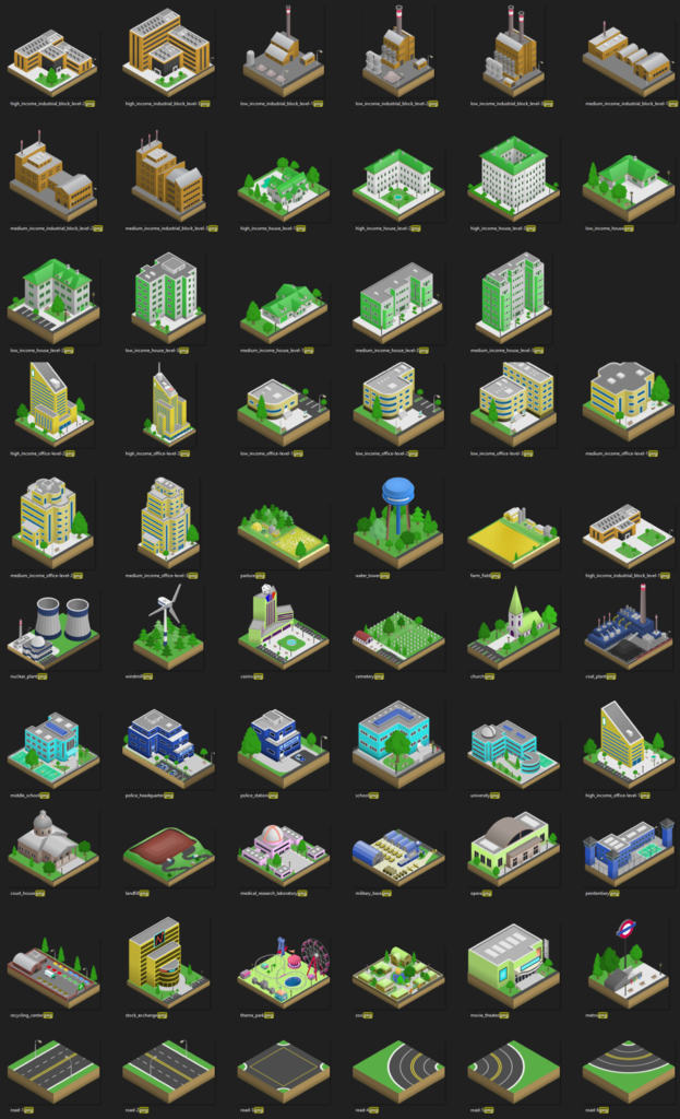 Isometric art for a small city building game