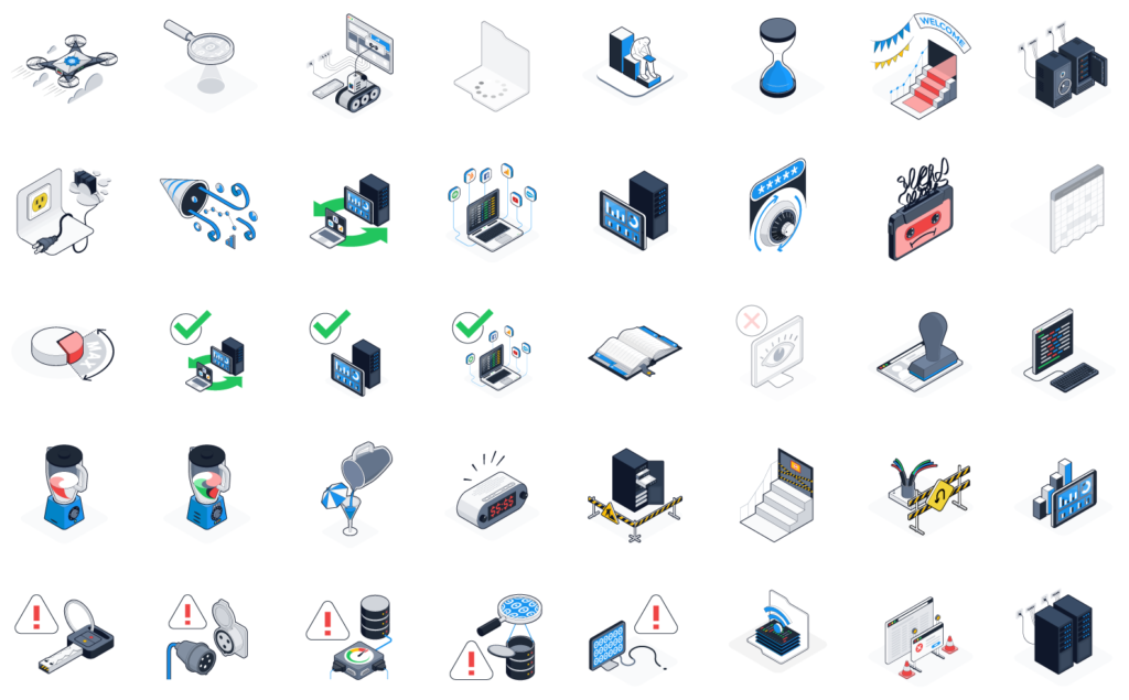 Various isometric icons for Dataddo.com 